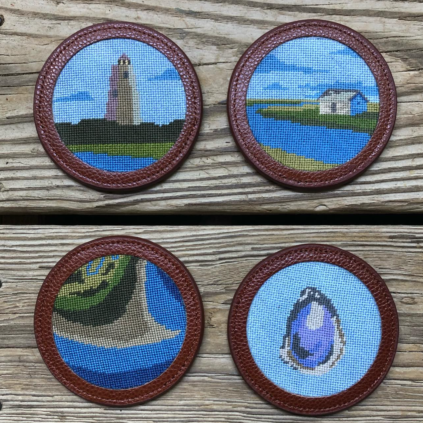 Bald Head Island Needlepoint Coasters - Set