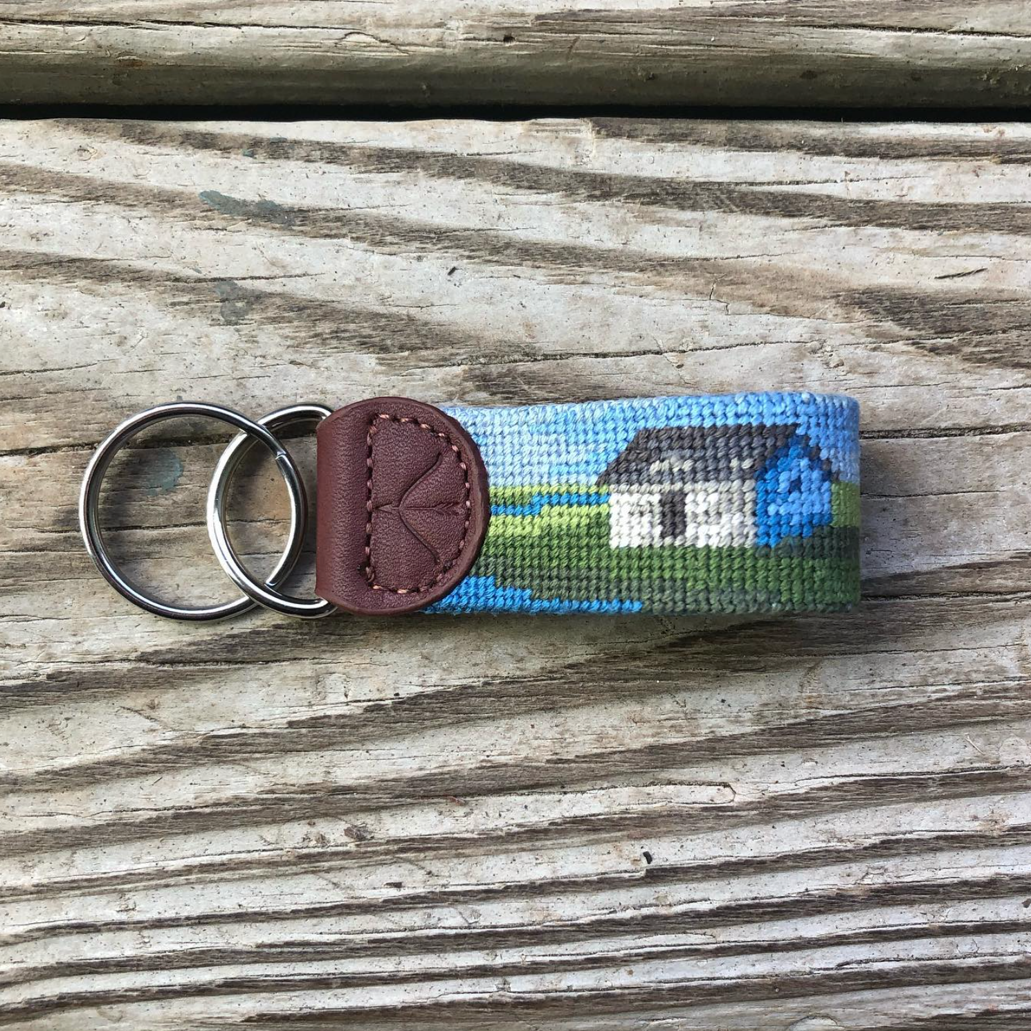 Old Boathouse Needlepoint Key Fob